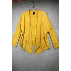 Jules & Leopold Draped Faux Leather Open Cardigan-XL-Gold